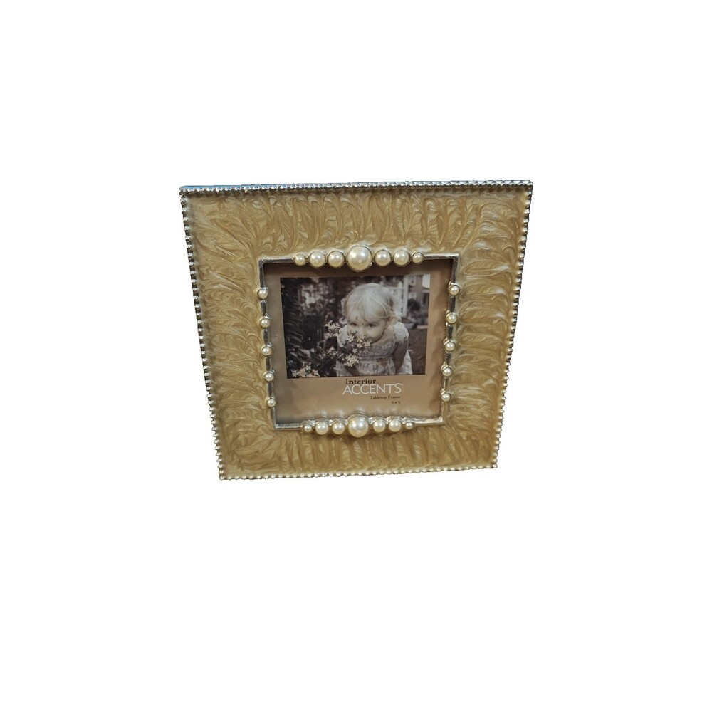 Wedding Frame 3 x 3 in Cream Anniversary Marble with tiny pearl details